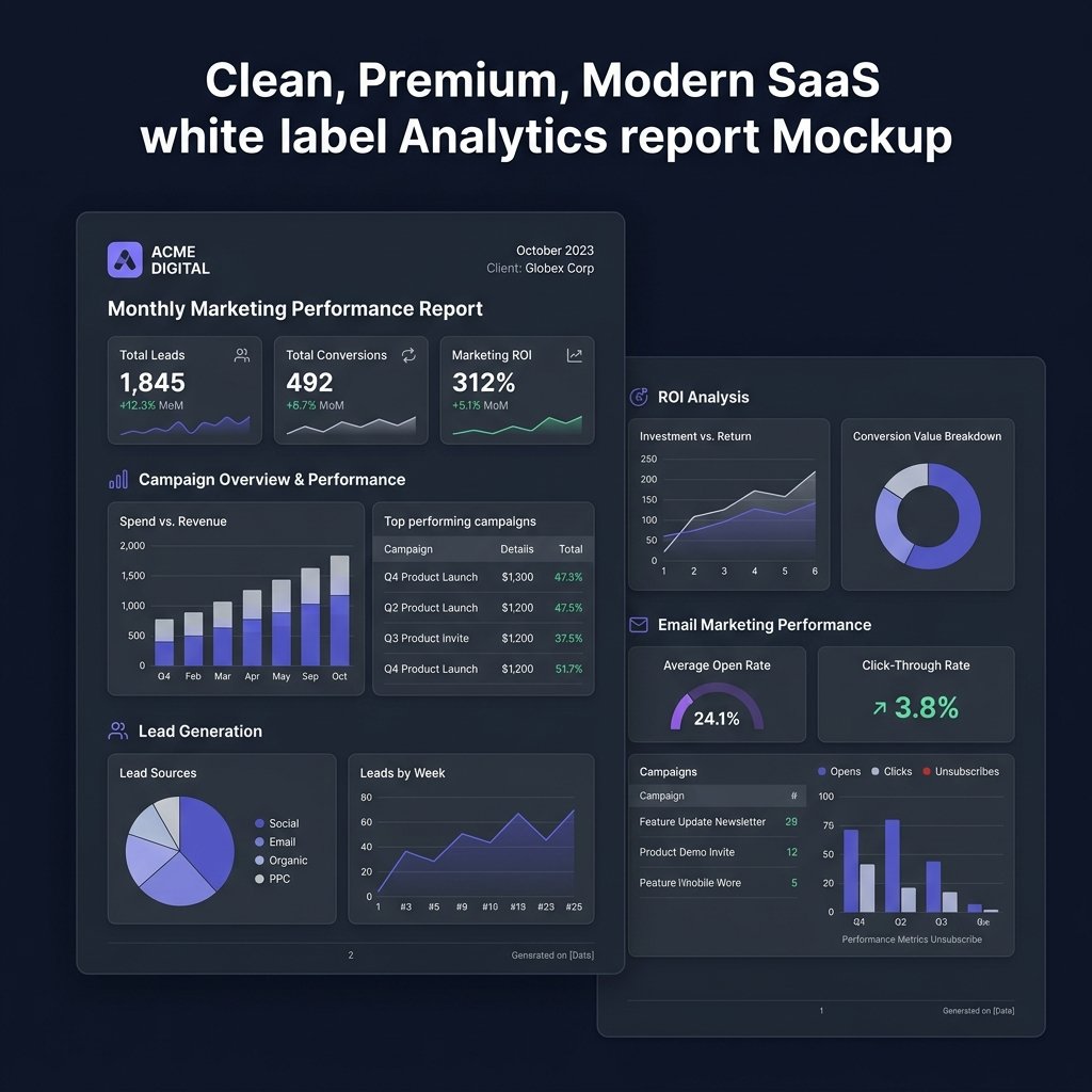 ProspectArc white-label branded analytics report with campaign metrics and ROI charts